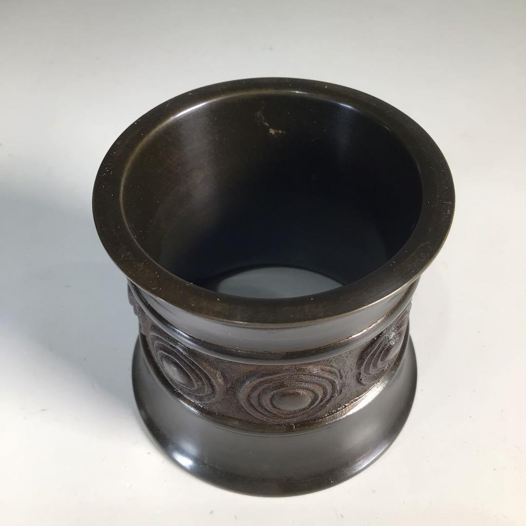 Ｎ５７１　皆具　『一ノ瀬宗辰造』『砂張銅渦巻紋』『水指　建水　蓋置　杓立』　共箱