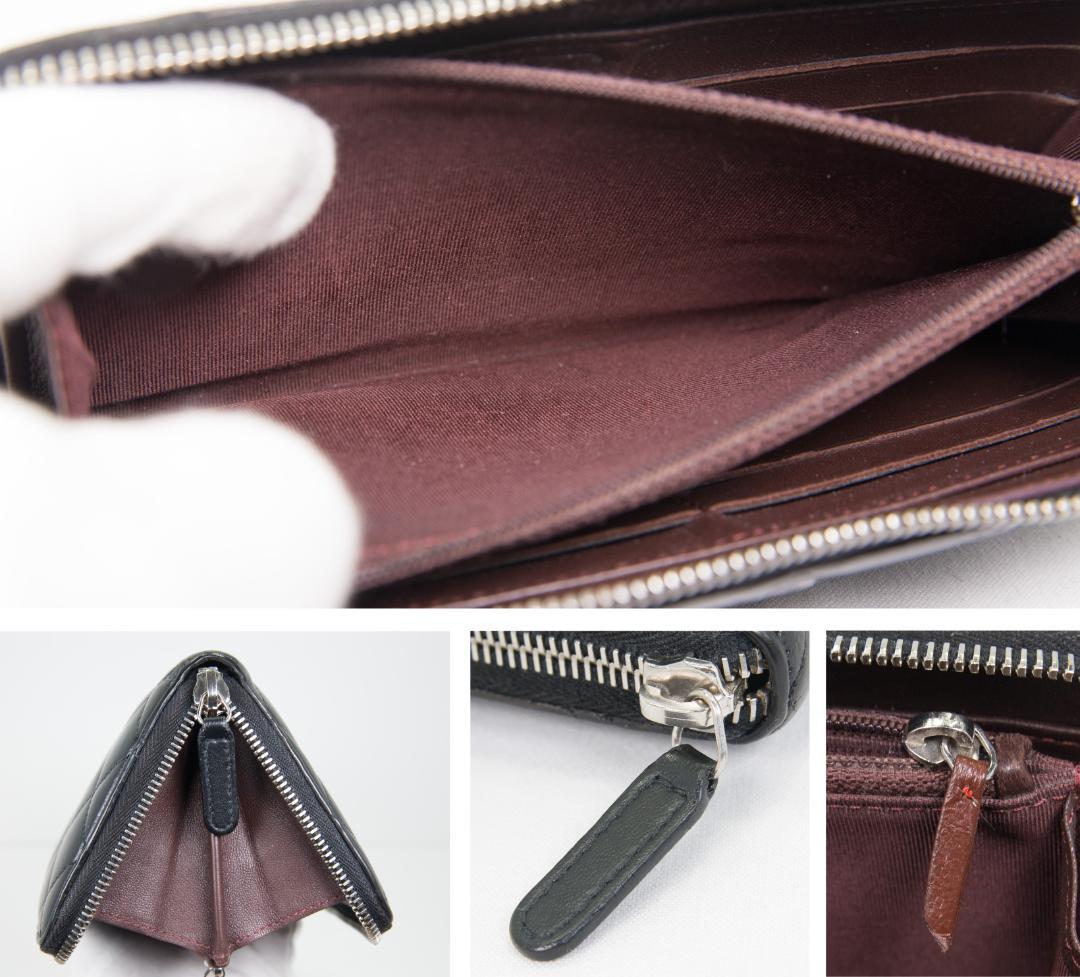 シャネル 長財布 マトラッセ ラウンドファスナー ブラック ラムスキン