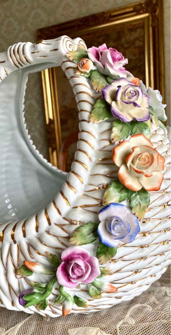 特大大　陶器の花籠　ロイヤルアーデンW約32 d30 h33