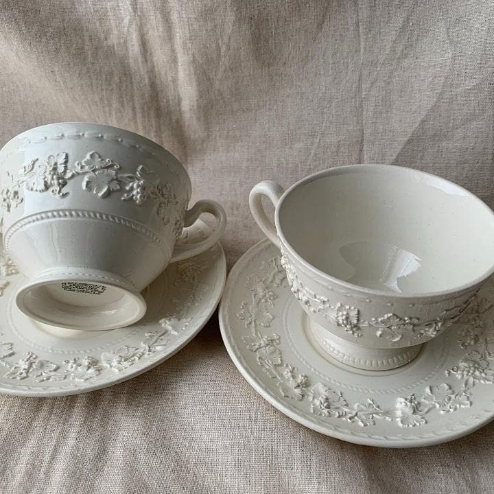 アンティーク オールドウェッジウッド カップ&ソーサー2セット クィーンズウェア