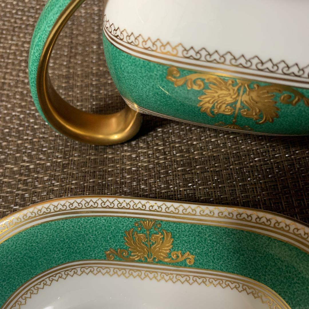 希少　ウェッジウッド コロンビア　パウダーグリーン　ソースボード　ソースポット