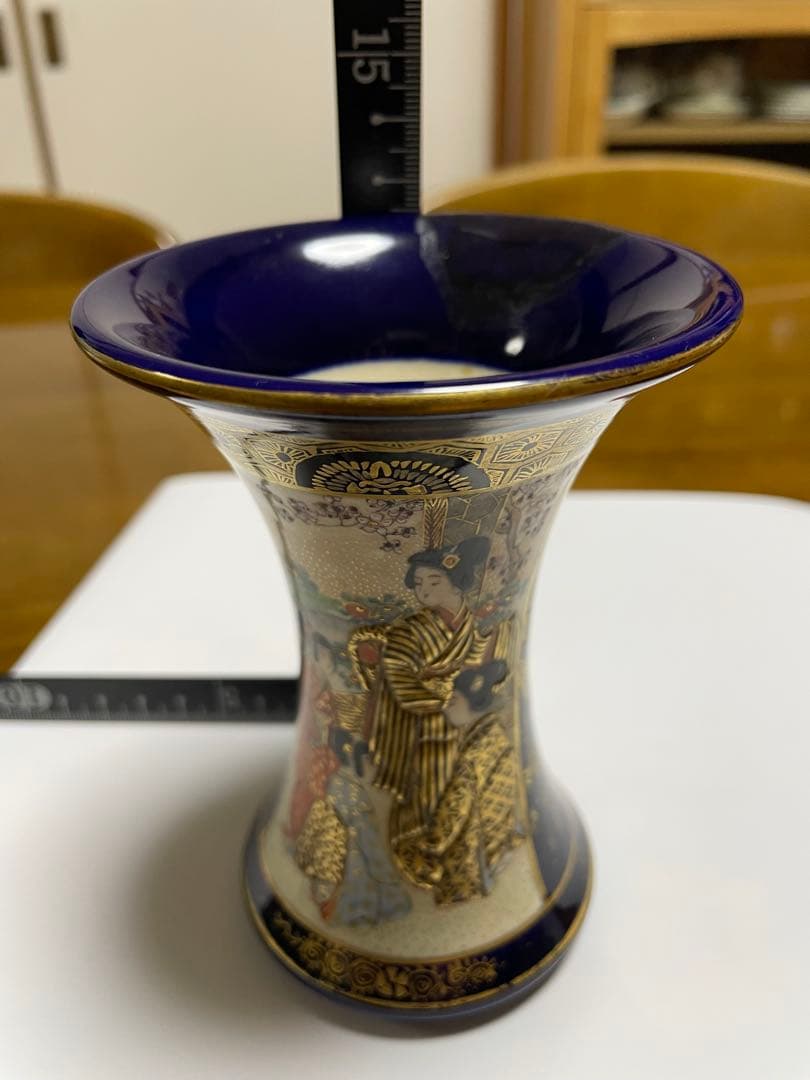 京薩摩　瑠璃金蘭手人物図広口小瓶　楠部造　古美術　骨董　直しあり