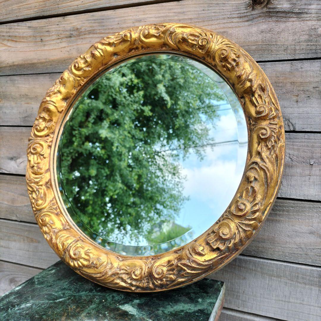 M♦フランス製 アンティーク ミラー 鏡 ラウンドミラー 壁掛け