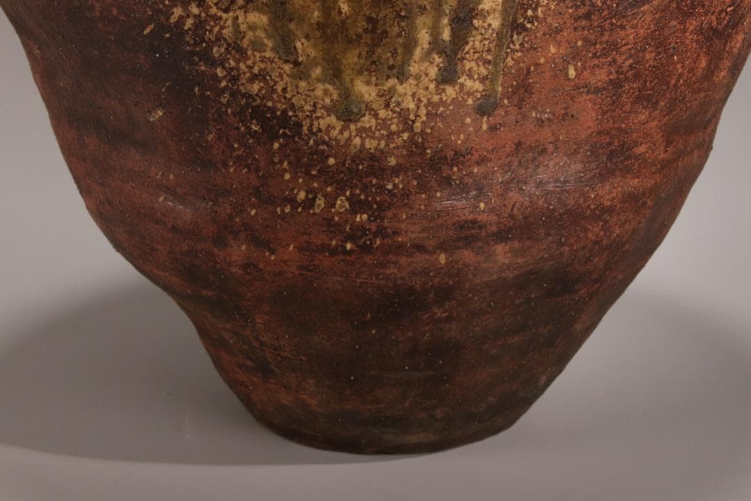 江戸初期　古越前　四耳壷　四耳子　壺　高さ38.5㎝　花器 花瓶　BE793