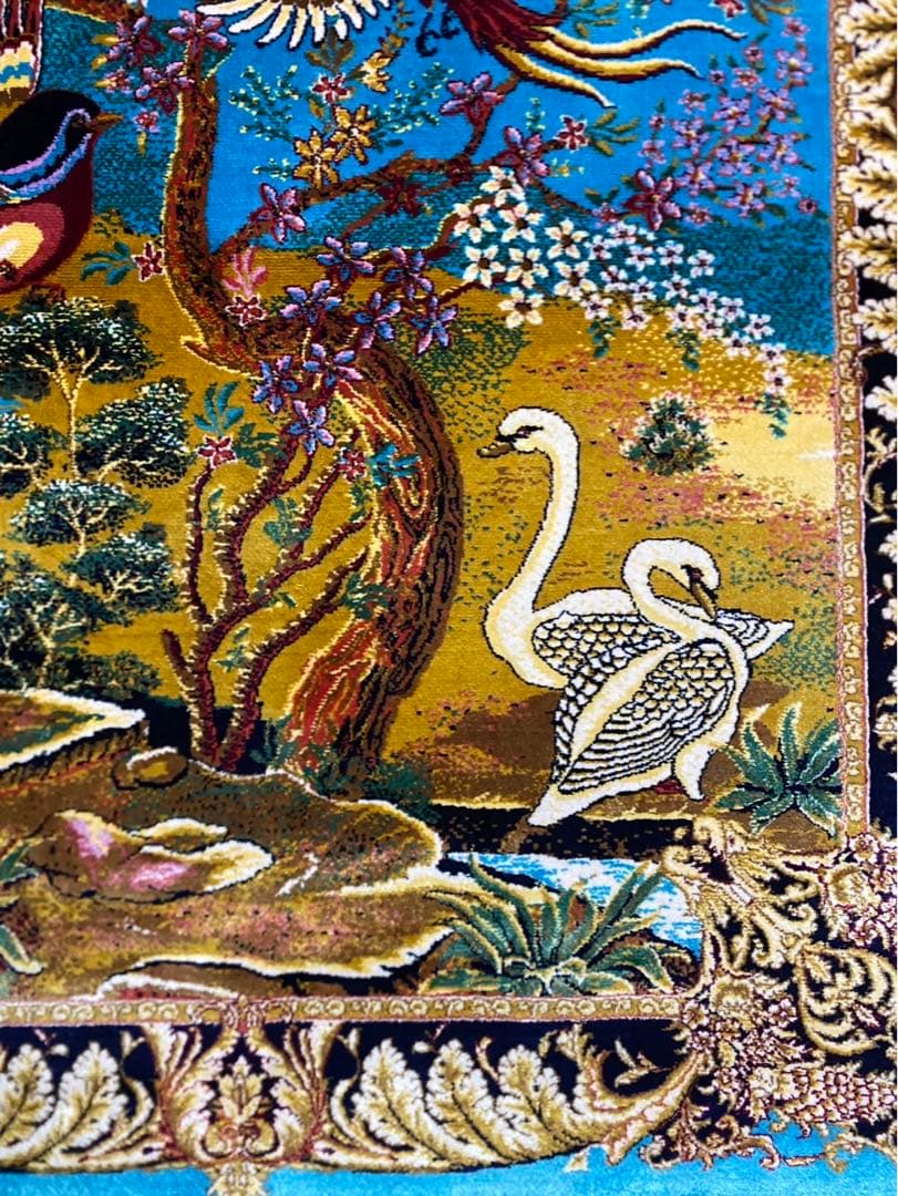 最高級希少作 楽園花鳥文様 百鳥集　2点セットペルシャ絨毯 イラン クム産
