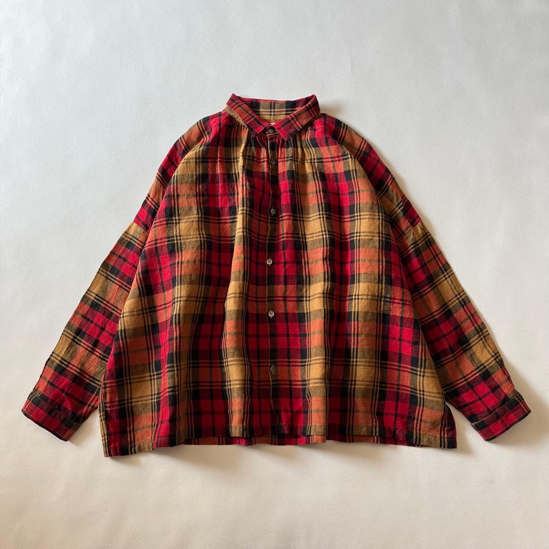 b1232＊ イチアンティークス リネンタータンチェックシャツ