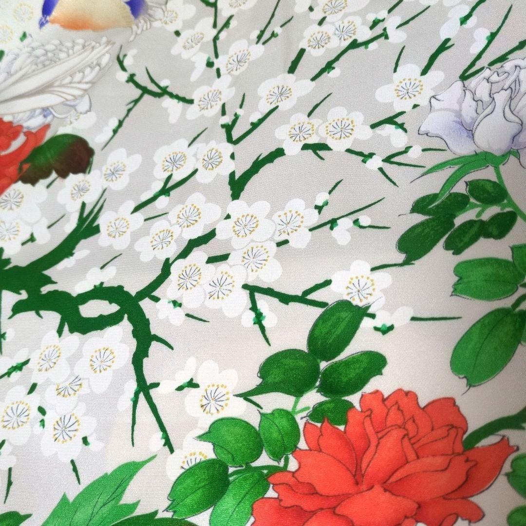 ムーミン様☆アイボリー花鳥と菊 振袖リメイクV開きワンピ*