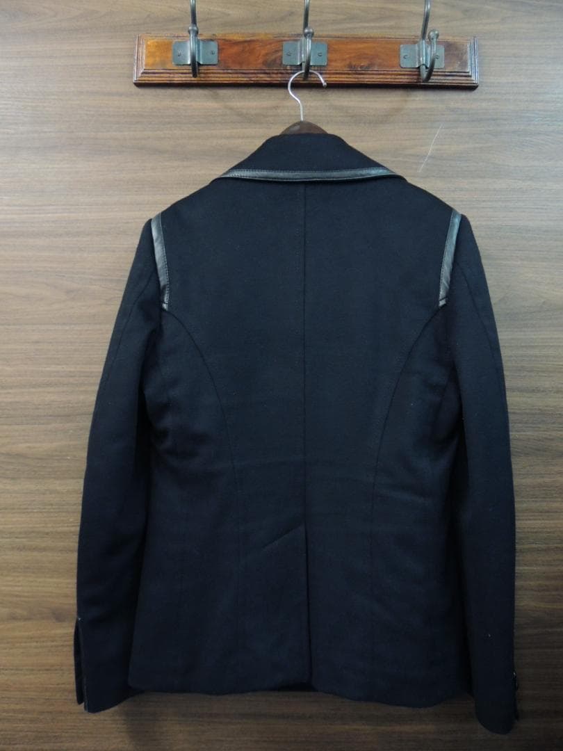 ドルチェ＆ガッバーナ ラムレザー羊革トリム 装飾 カシミヤ混 ウール Pコート黒