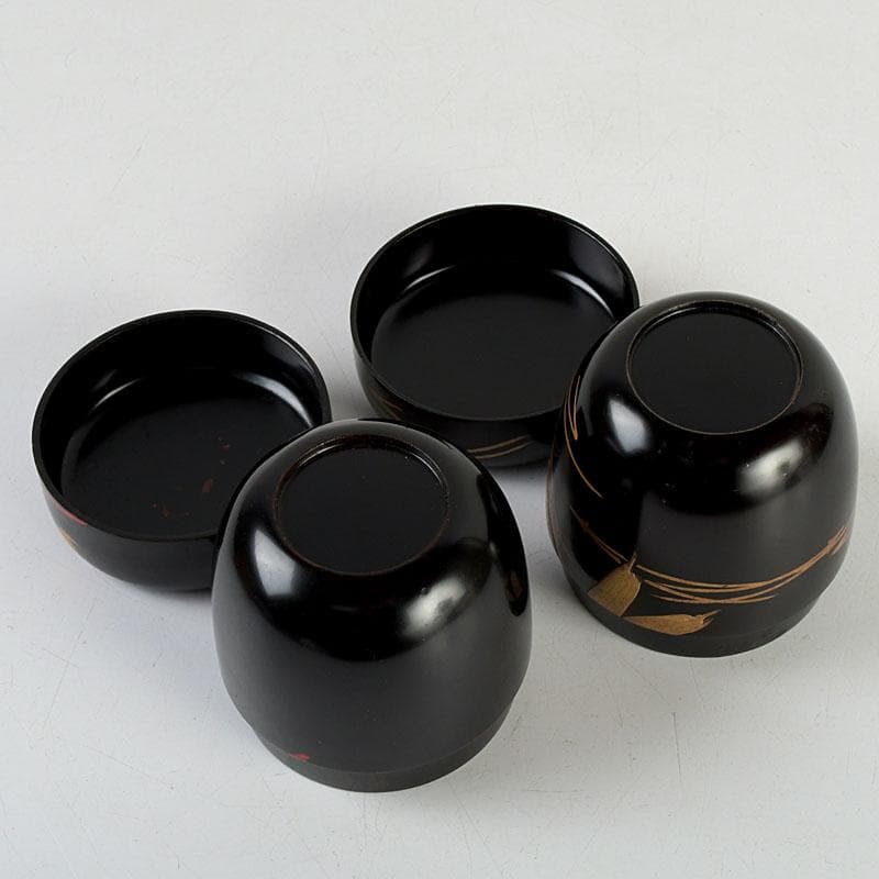 茶道具　黒漆　金蒔絵　棗　一双　書付共箱　V　9432