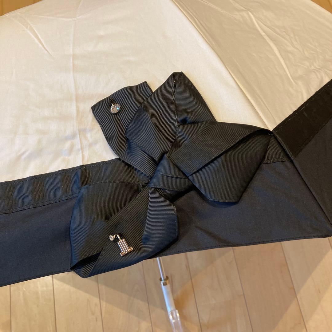 ランバンオンブルー　持ち手付き晴雨兼用日傘　ベージュ×ブラック