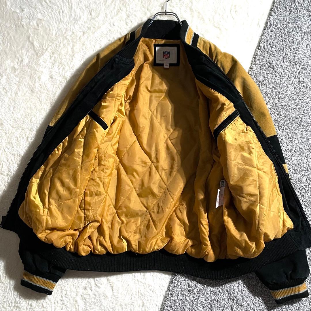 NFL　Steelers　スウェードレザースタジャン　ロゴ刺繍　サイズL