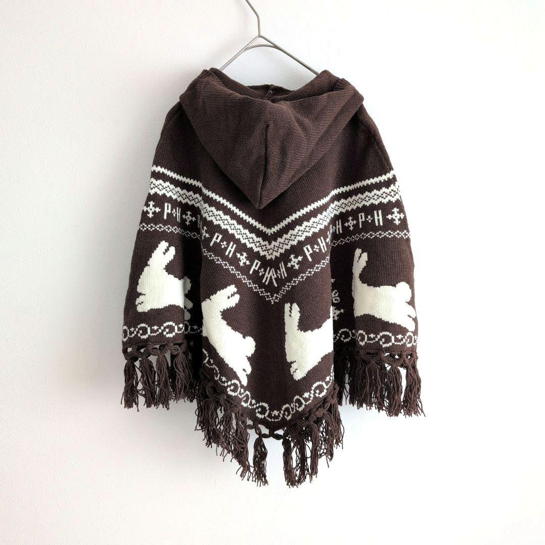 ピンクハウス ブラウン フリンジ ニット ポンチョ フード付き うさぎ