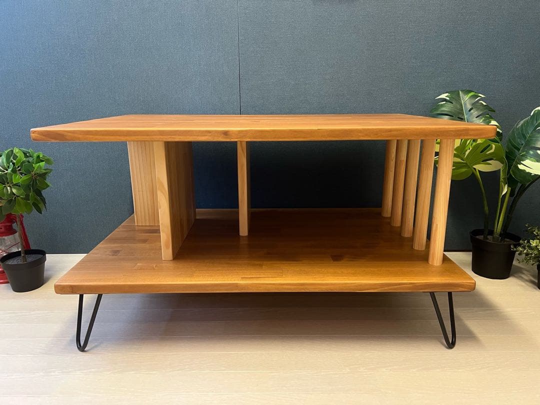 【送料無料】 ローテーブル アシンメトリー 収納付 モダン調 パイン オーク調