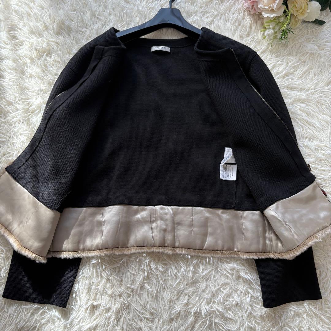 美品 ウール100% リアルファー　アドーア　ニットジャケット　ノーカラー　38