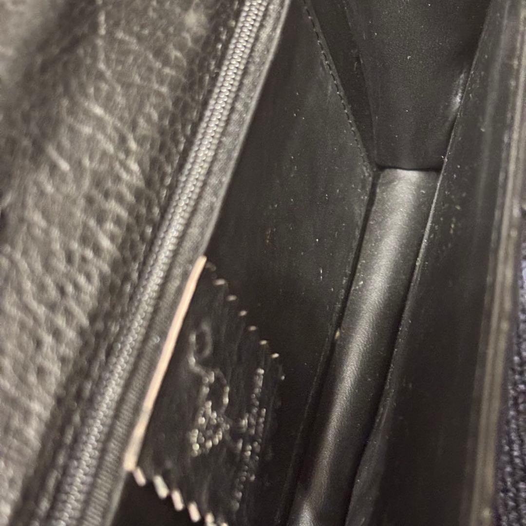 オーストリッチ セカンドバッグ ハンドバッグ ブラック シルバー金具