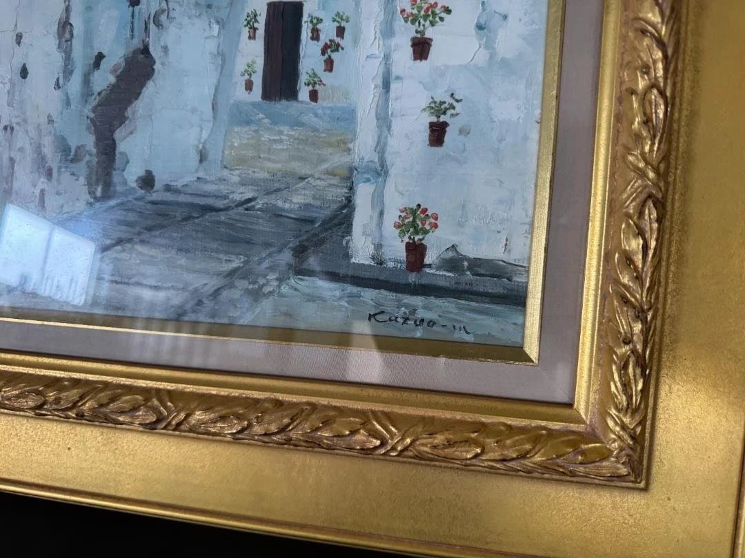 森下一夫　油彩画 F8 青空と白壁の風景