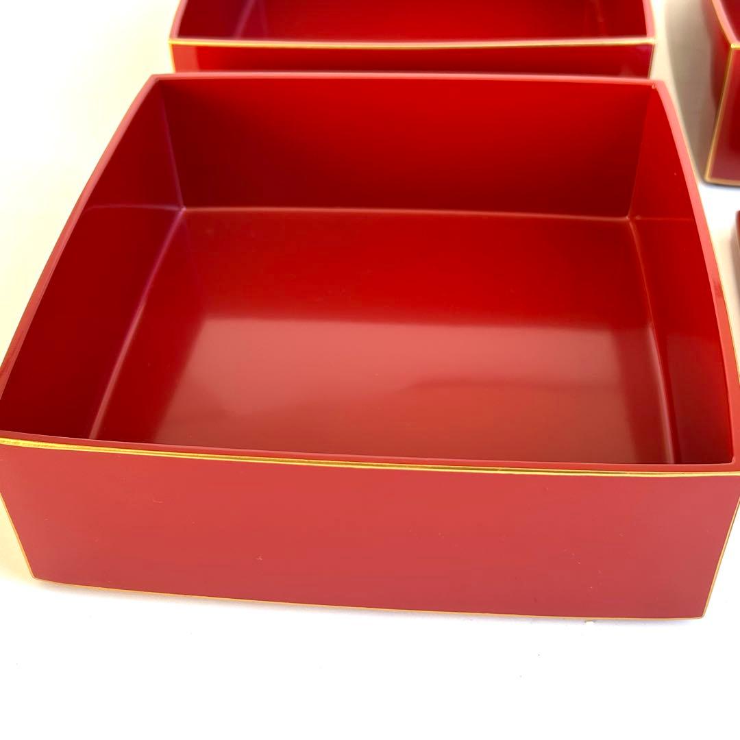 【美品】漆器 漆塗り 重箱 三段重箱 三段重 お重 朱モダン 会津塗り 和食器