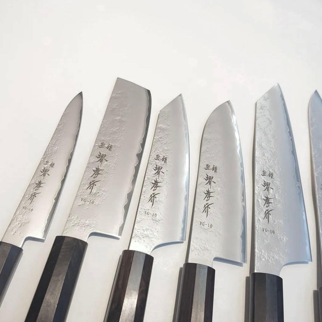 堺 孝行 菜切包丁 VG-10 梨地 160mm 黒檀一体型柄 青木刃物製作所