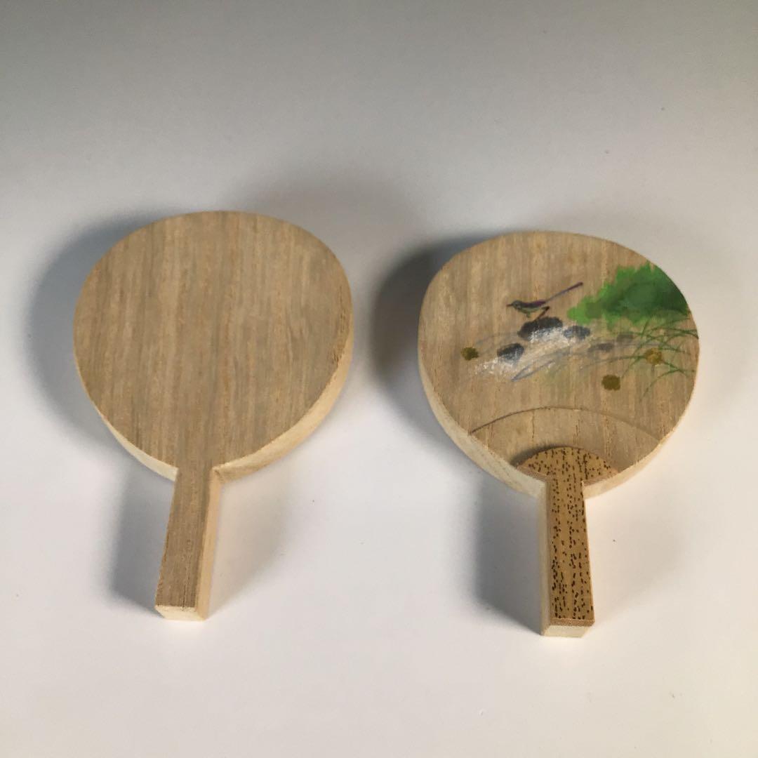 Ｍ３０９　香合　『蓑輪一幸作』『桐製』『鶺鴒蒔絵』『団扇香合』　共箱　茶道具