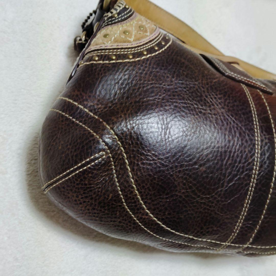 コーチ　ソーホー　ワンショルダーバッグ　スウェード　スタッズ　レザー　Y2K　茶