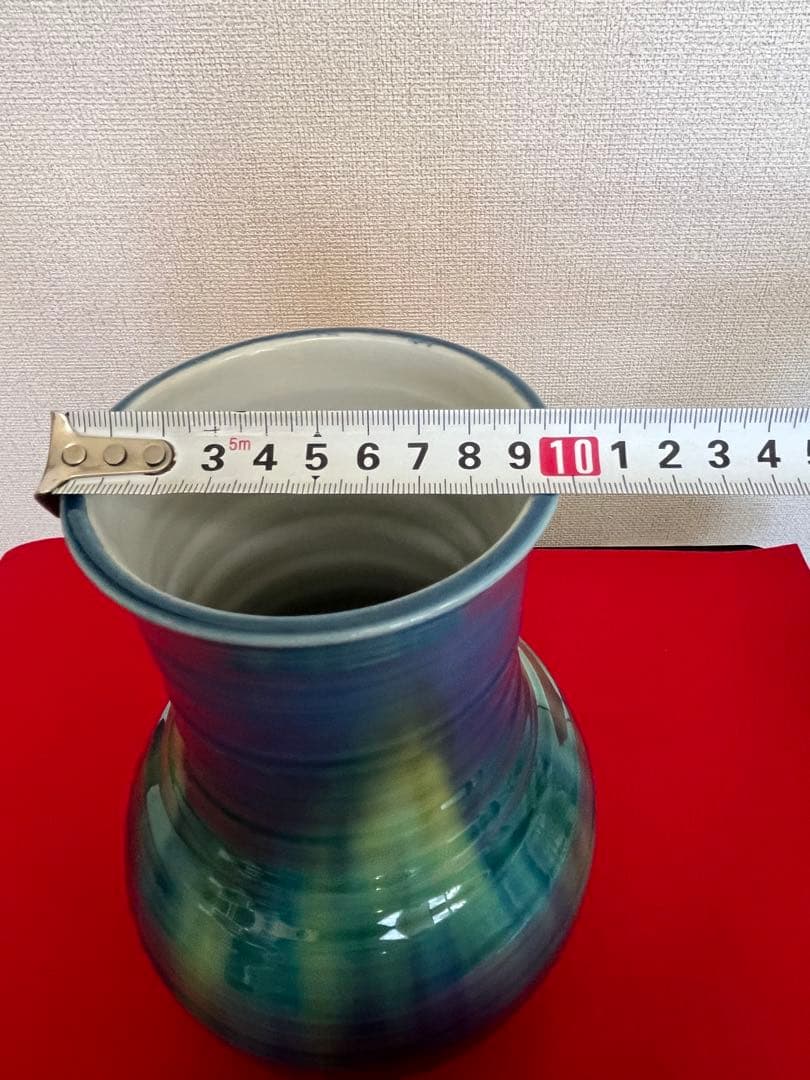 柳雨軒三代 人間国宝 徳田八十吉（正彦銘）碧明釉 花入 高さ約22cm T210