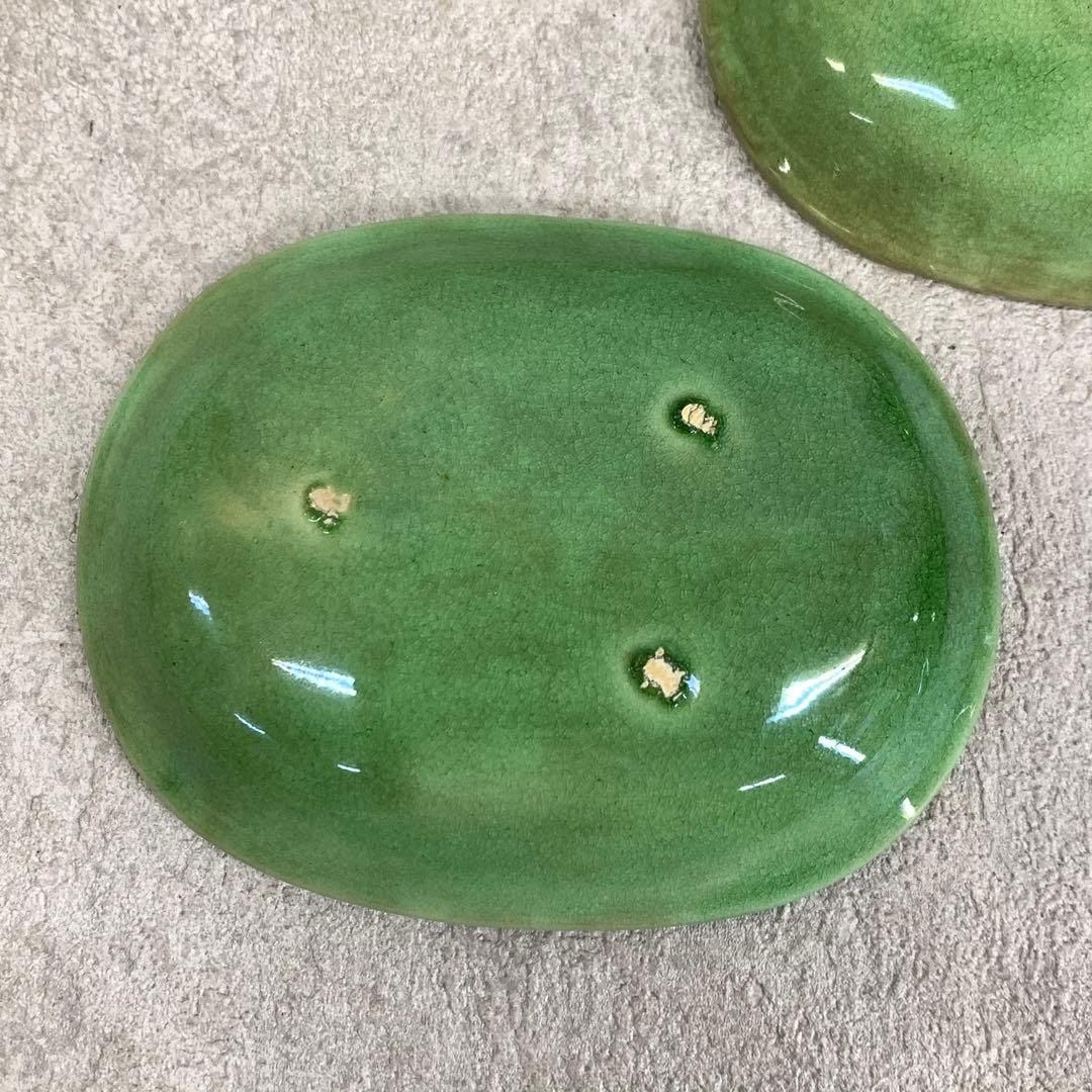 小皿5点 珉平焼 小判型 龍 淡路 人気 タイルグリーン 古皿 手塩皿 緑 翠