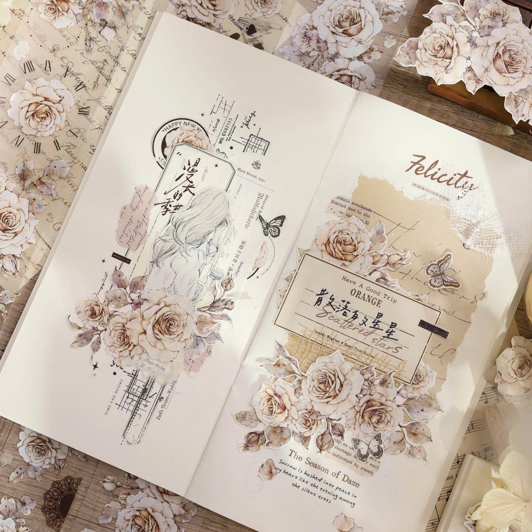 新品　月下温柔　和紙花マスキングテープ　マステ　6m