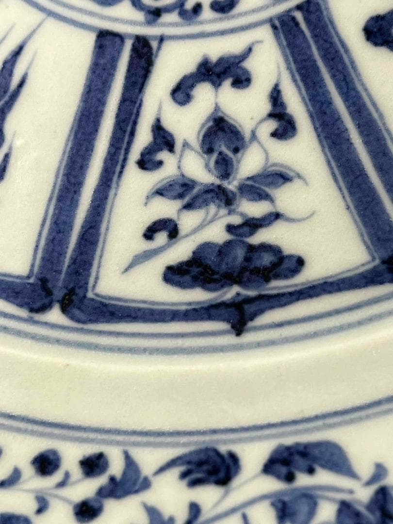 明永樂時代 染付 青花纏枝蓮八宝文大盤 【旧家旧蔵】 元箱付き(B-65)