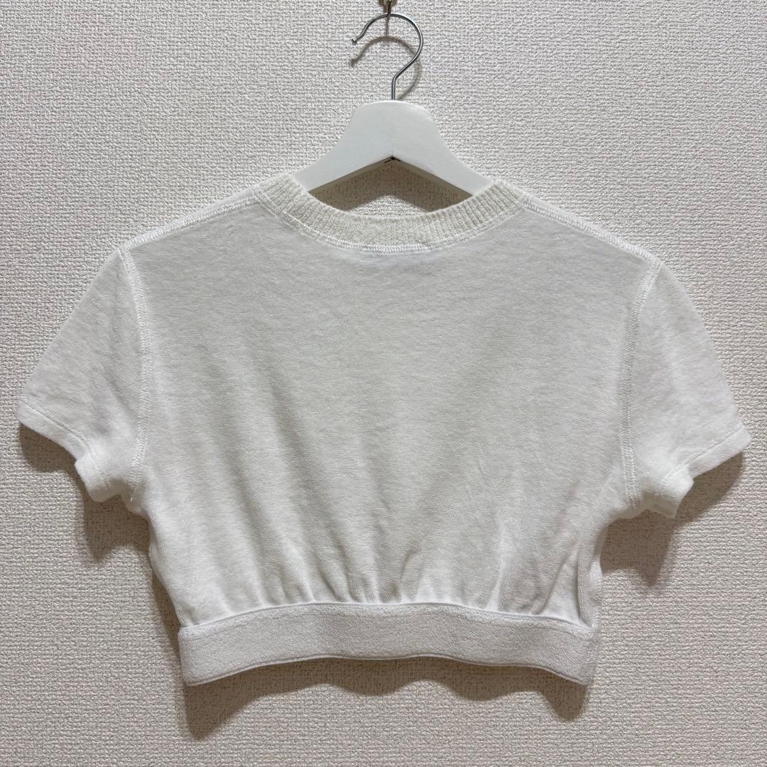 prada パイル Tシャツ ロゴ コットンテリー クロップド ショート丈 白