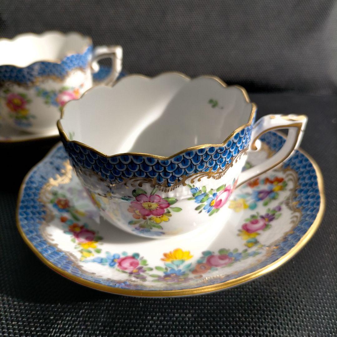 HEREND リヒテンシュタインブーケ ブルースケール カップ＆ソーサー ペア