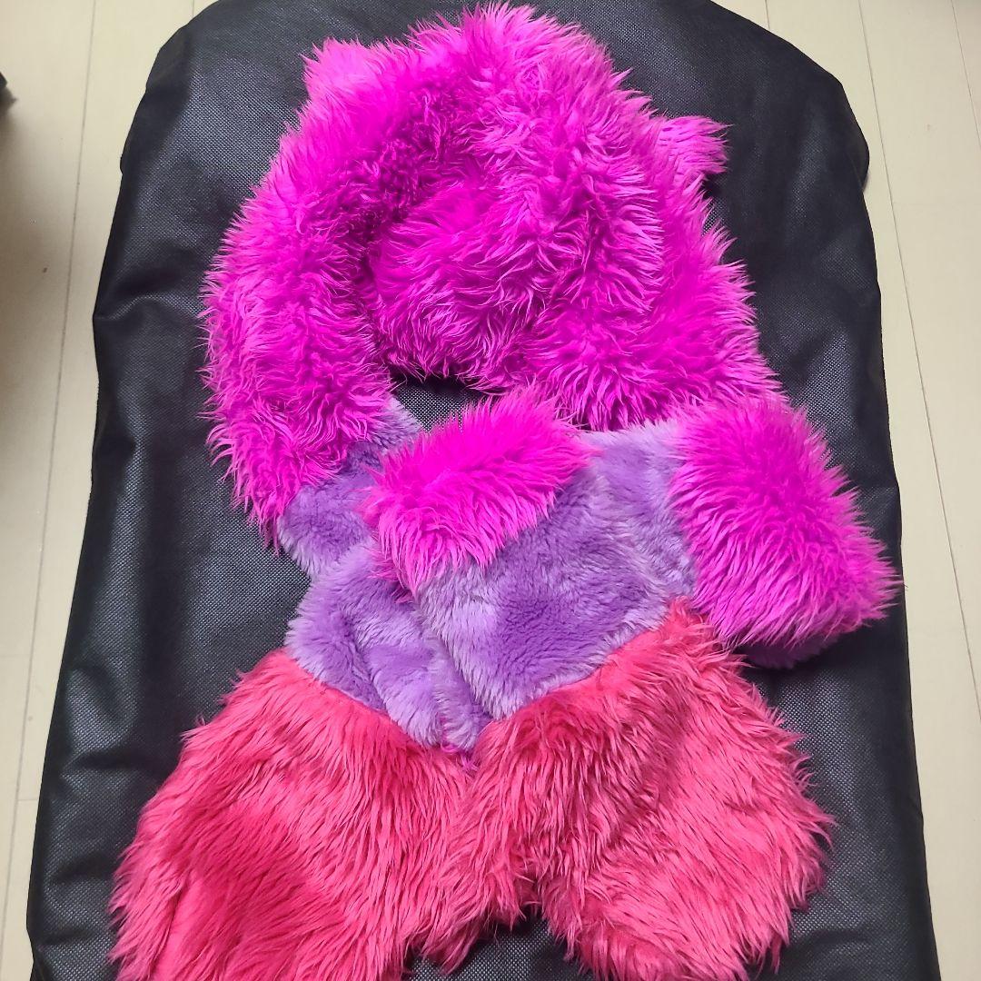 チェシャ猫 フリース耳付きフードスカーフ ピンク紫