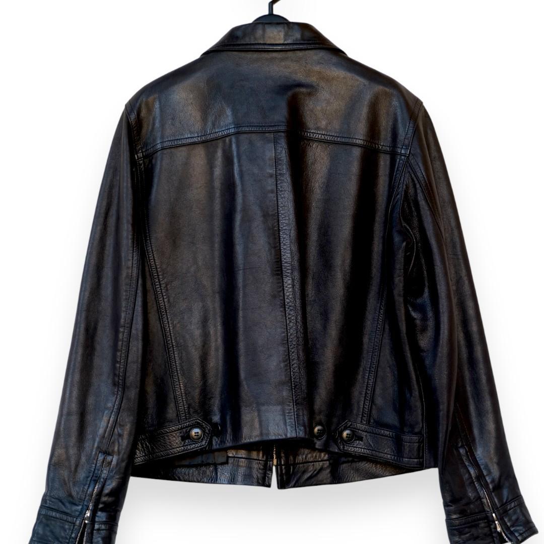 agni's b. ブラックレザーシングルライダースジャケット