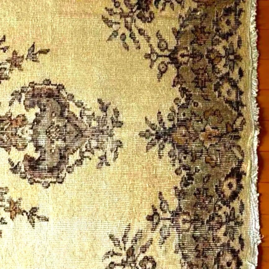 トルコヴィンテージラグ　122×209　メダリオン　ベージュブラウン×グレー