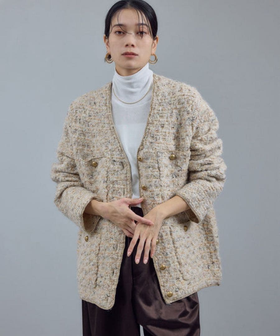 SALON adamet ropeツイードニットVネックジャケット