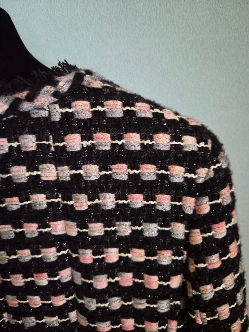 『CHANEL』シャネル　ブラック&ピンク&グレー　ツィード　ジャケット　38