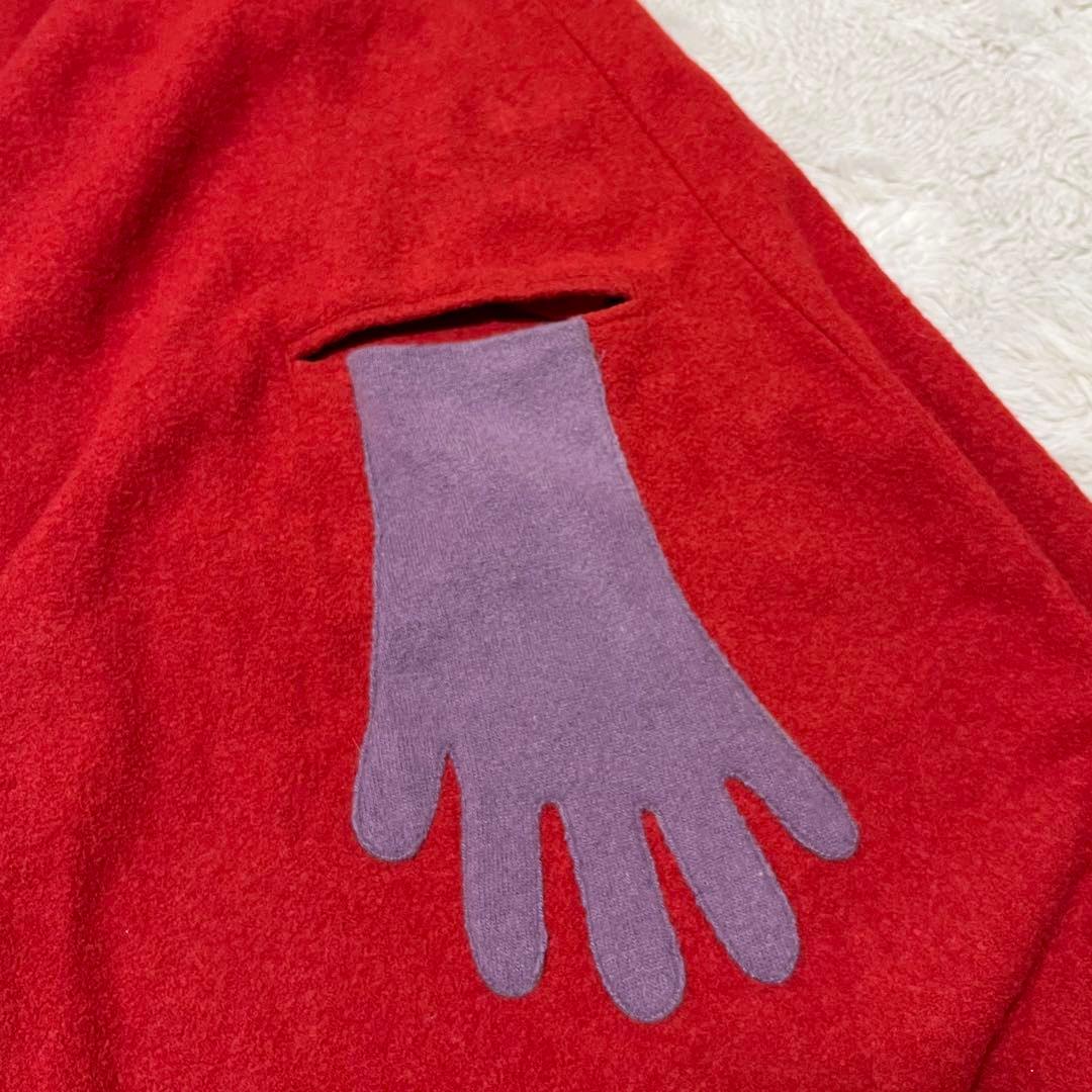 美品　ホコモモラ　マント　ケープ　ポンチョ　ロング　コート　手袋　ノーカラー　赤