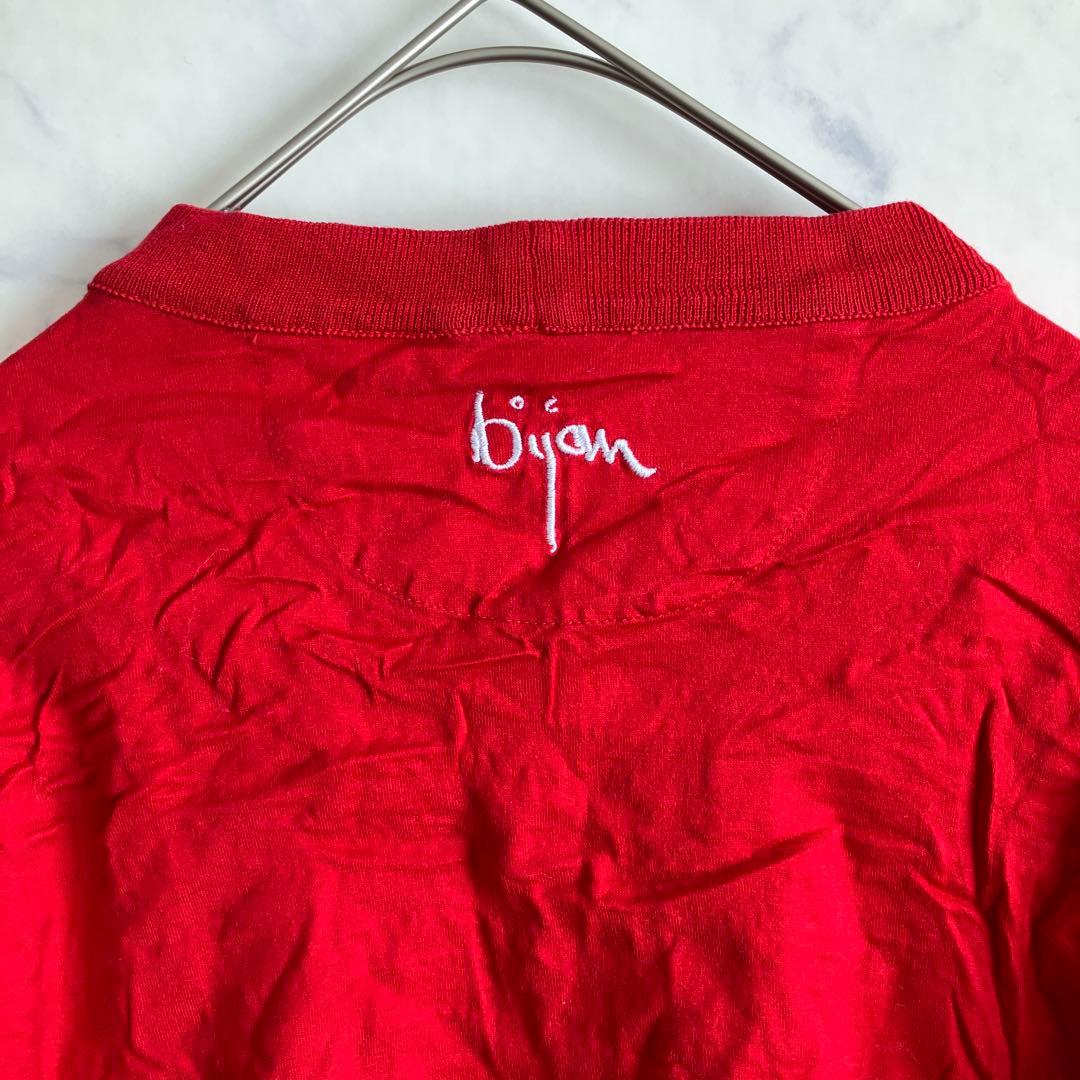 bijan ビジャン 刺繍ロンT イタリア製 コットン100% レッド L相当