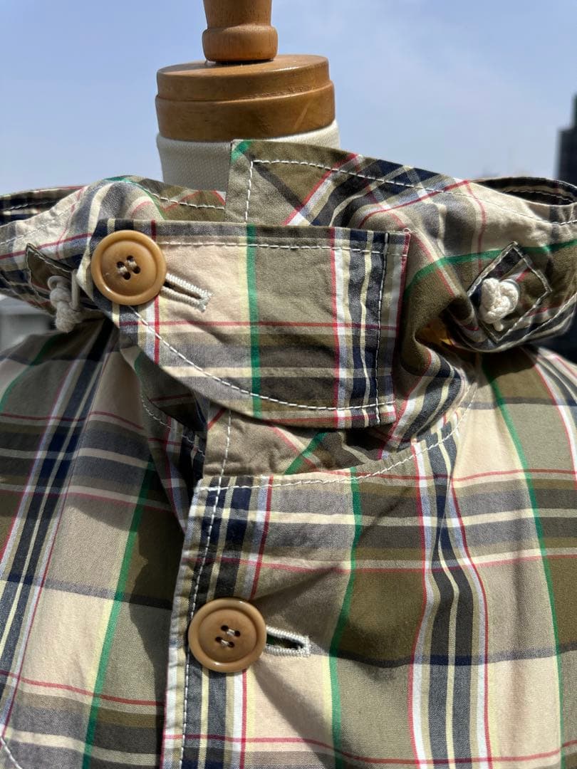 ジュンヤワタナベ　チェック柄フード付きモッズコート