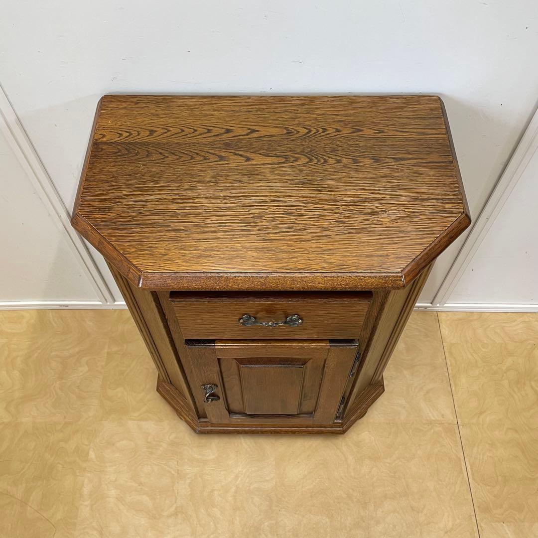 オーク材 6角キャビネット コンソール チェスト 電話台 棚 アンティーク