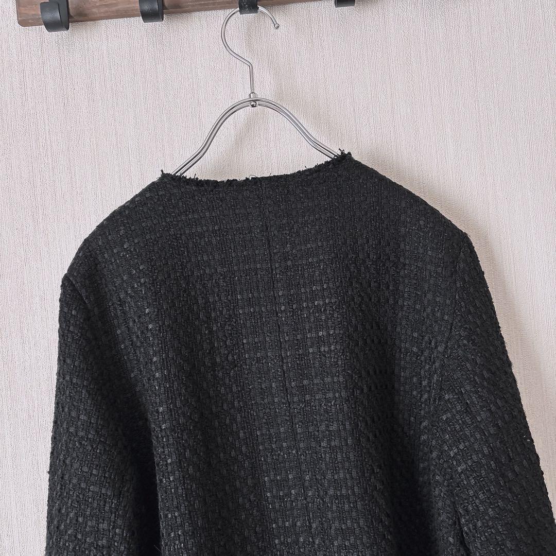 ピュアルセシン ツイードノーカラージャケット　黒