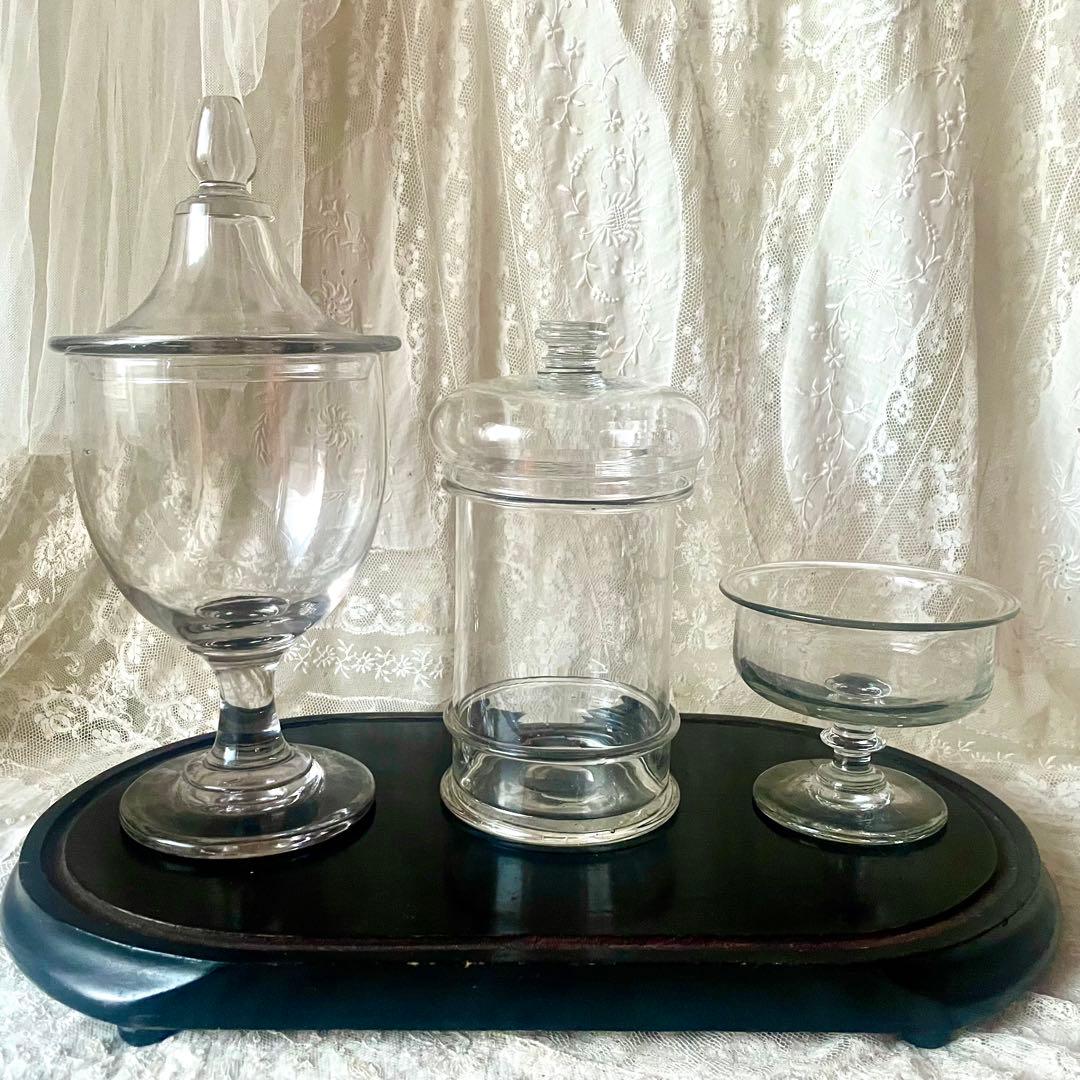 大きな蓋付きガラスボンボニエール　お菓子入れ19世紀店舗什器フランスアンティーク