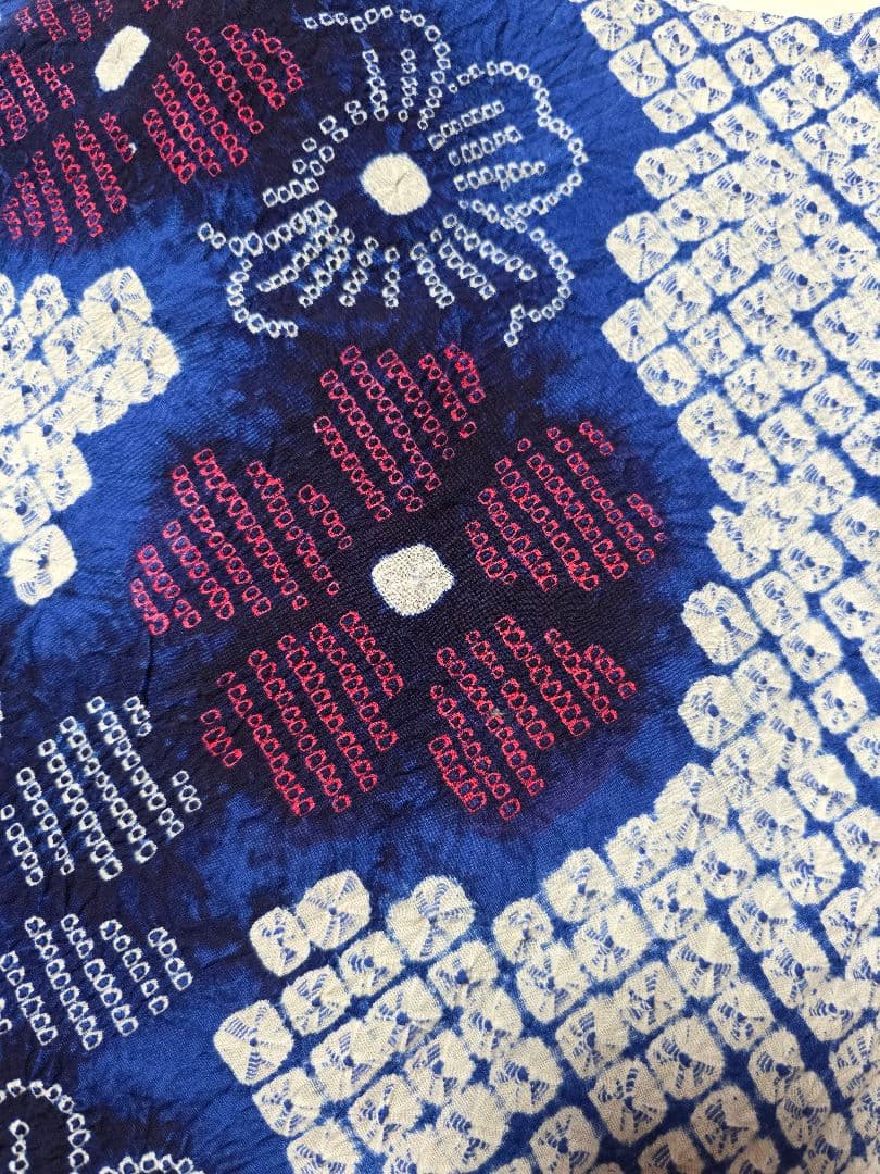 【24時間以内発送】美品 有松絞り 浴衣 蜘蛛絞り 鹿の子絞り 花柄 綿