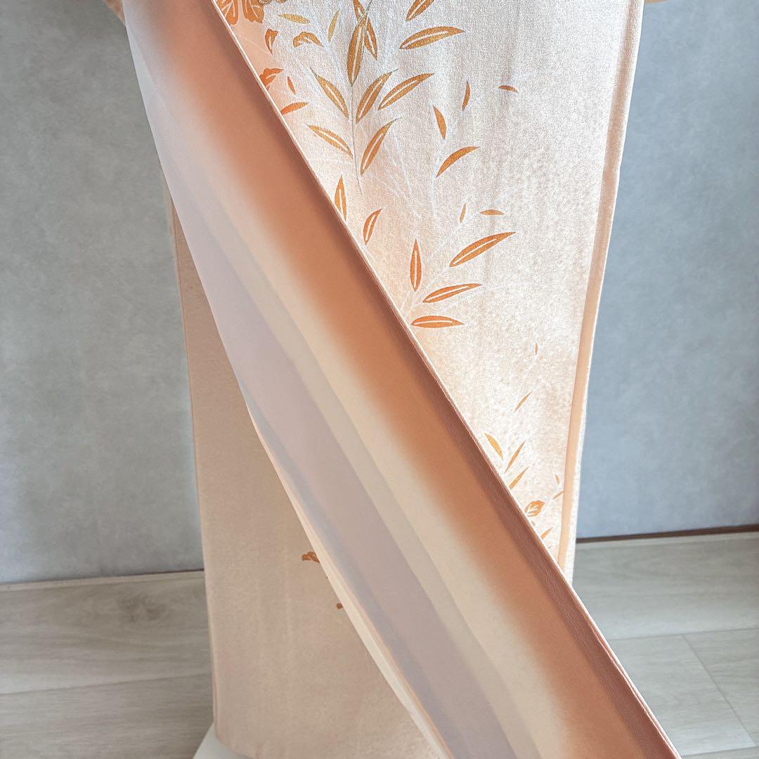 〈長襦袢半衿➕〉付け下げ　フルセット　着物　正絹　ロング丈　杏色　おしどりJ9