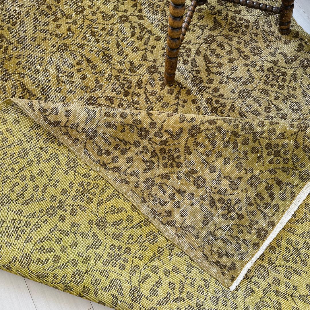 トルコ ヴィンテージラグ A125超大判 オリーブ カーキグリーン オーバーダイ