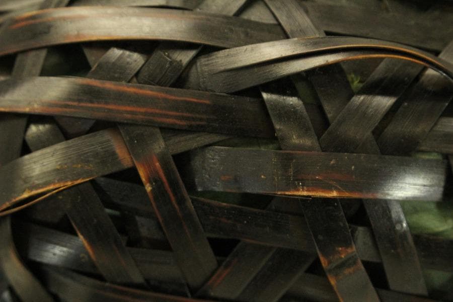 茶道具 竹網 籠 炭斗 時代物(ZE706)