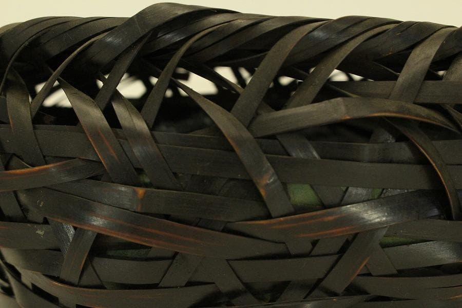 茶道具 竹網 籠 炭斗 時代物(ZE706)