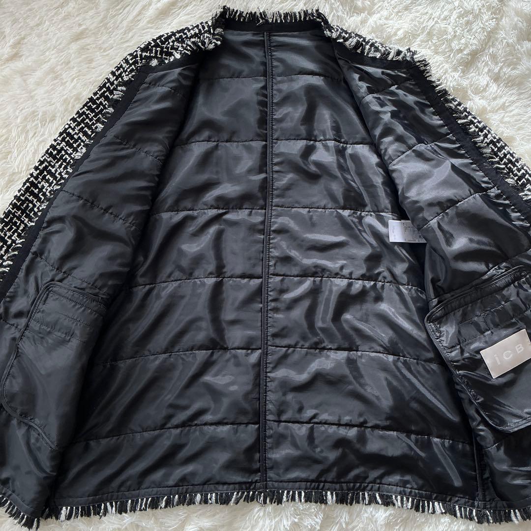 大きいサイズ☆ICB アイシービー☆ライトツイードノーカラージャケット ウール混