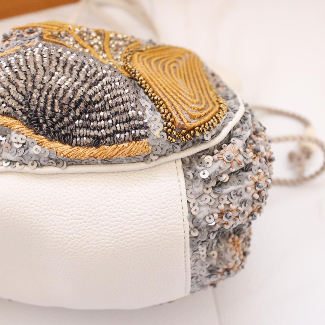 jelly様JAMIN PUECH ハンドバッグ スパンコール グレー ゴールド