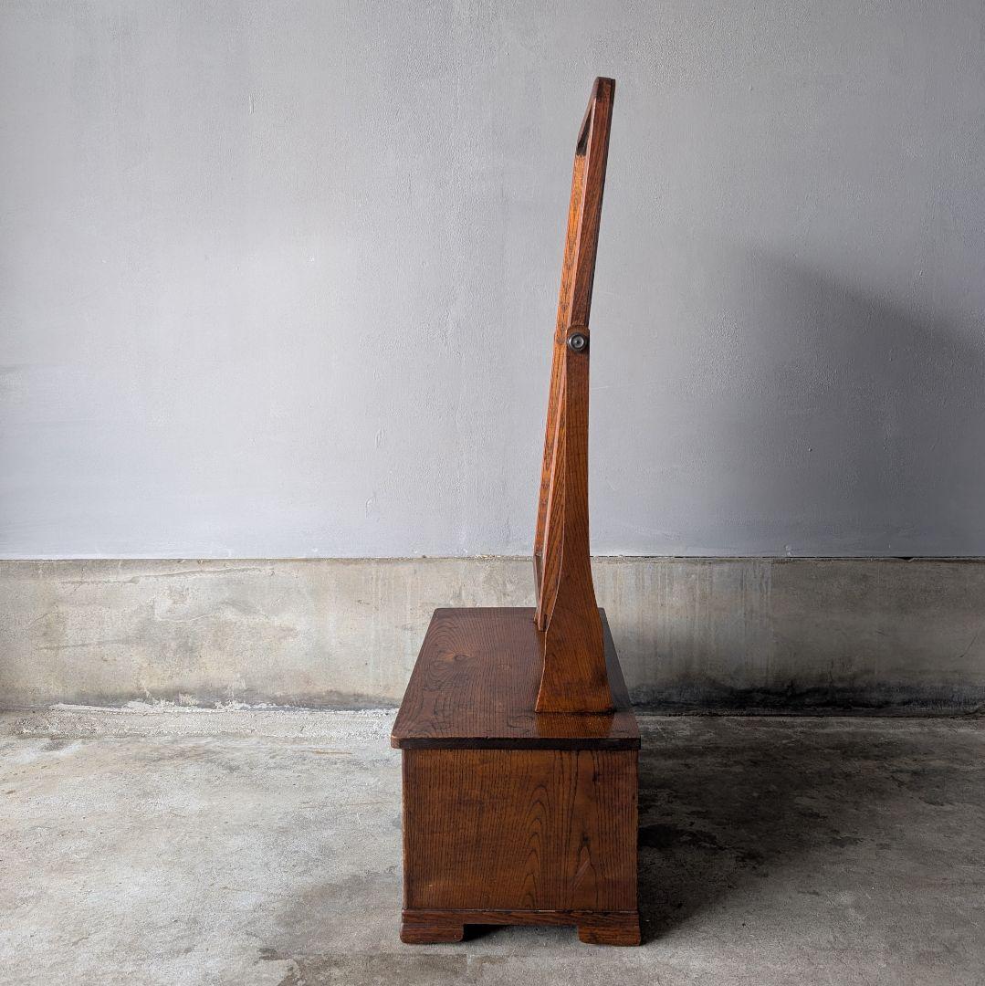 【古家具】昭和初期ぐらいの縮み杢がきれいな小さめ鏡台　化粧台　卓上ミラー