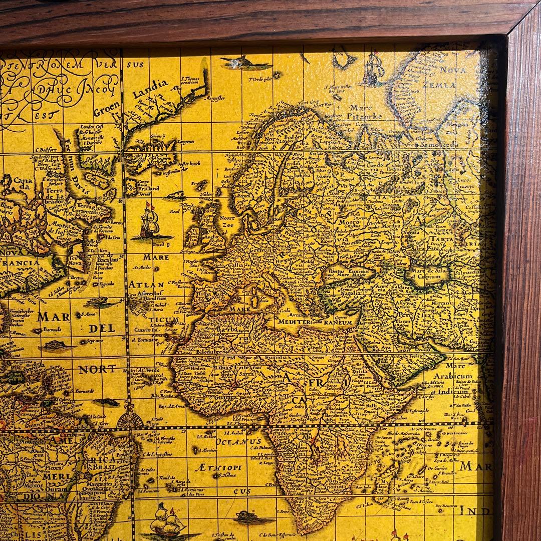 Antique アンティーク 世界地図 木製 額 スペイン製